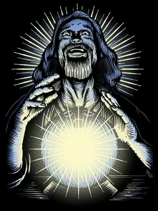 graphic representation of the Dude being enlightened by a glowing bowling ball